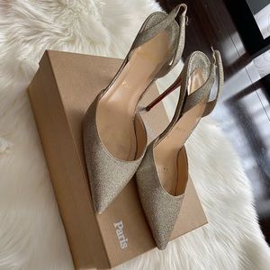 Louboutin sling back heels gold